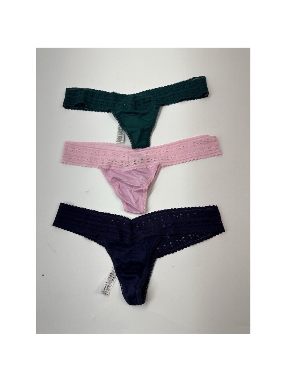 Hanky Panky Girls Lace-Trim Thong Set in Green, Pink, Navy